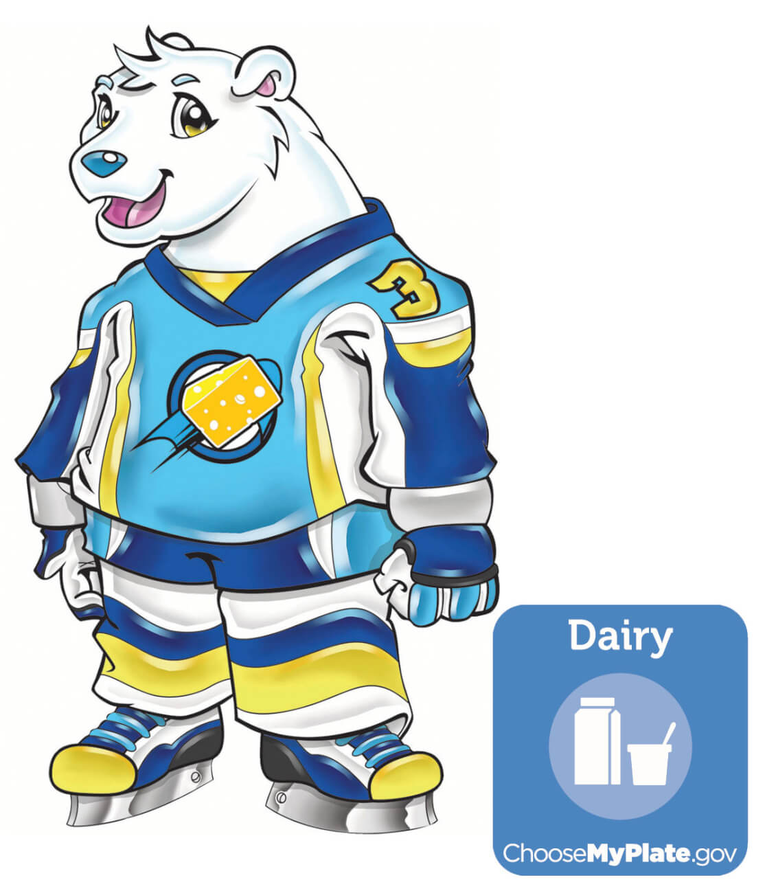 Illustration of Kids Crew character Colby alongside dairy food group icon